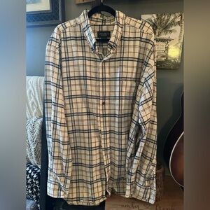 Eddie Bauer Men's Casual Plaid Shirt - Cream and Navy